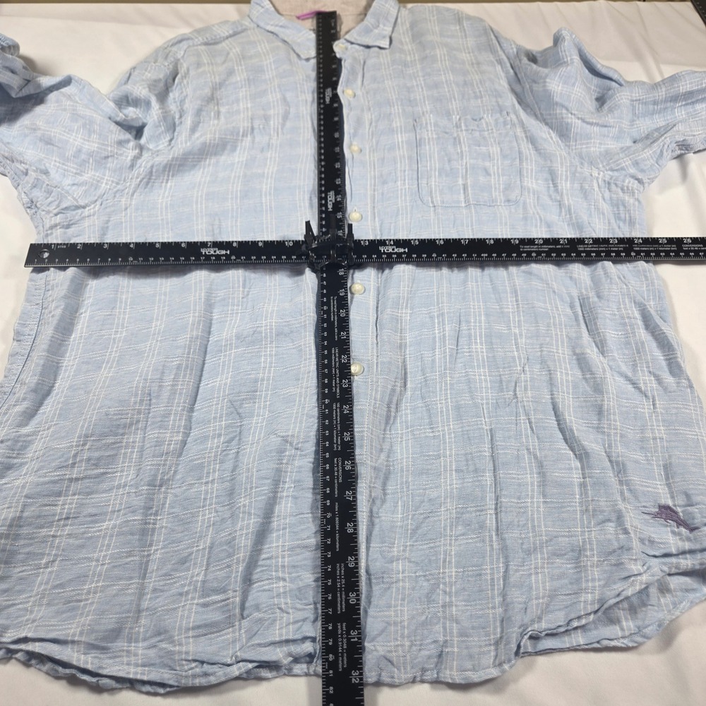 Tommy Bahama Mens XXL Blue White Grid 100% Linen Long Sleeve Button Down Shirt - Picture 8 of 11